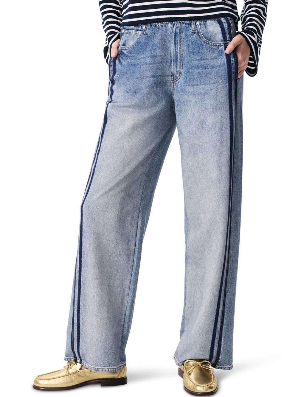 Rag & Bone rb Miramar Side Stripe High Waist Wide Leg Cotton Terry Sweat Pants